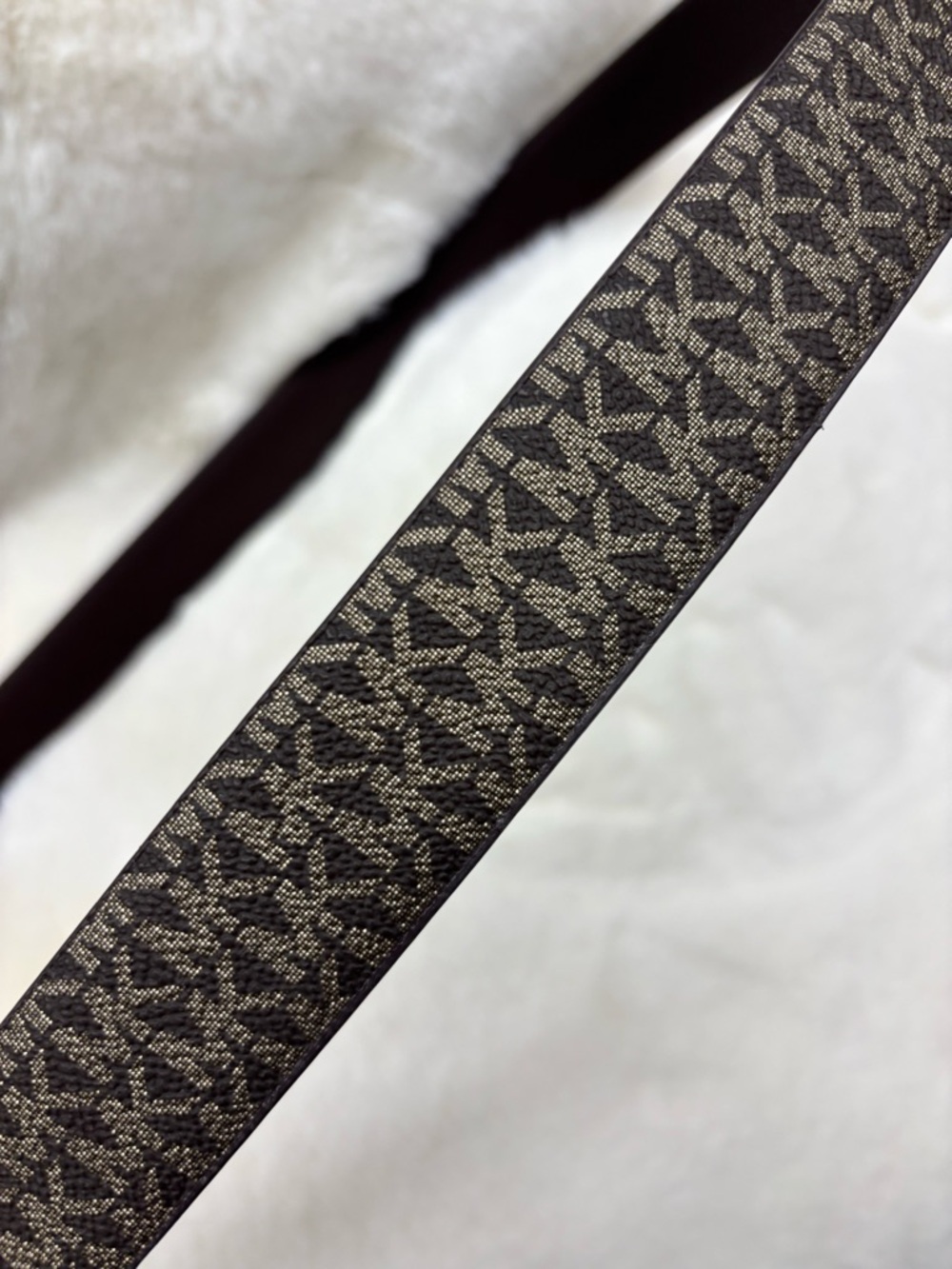 Michael Kors Reversible Monogram Belt with Gold MK Crystal Buckle - Picture 7 of 16